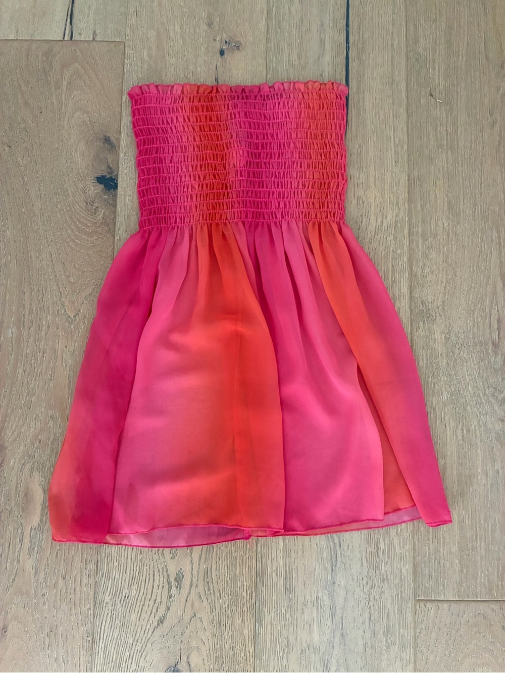 Body Central Pink and Coral Ombre Strapless Smocked Top